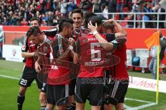 1. Bundesliga - Fußball - FC Ingolstadt 04 - Hannover 96 - Moritz Hartmann (9, FCI) köpft zum 2:0 Tor, Jubel, 10. Saisontor, Mathew Leckie (7, FCI) Alfredo Morales (6, FCI) Darío Lezcano (37, FCI)