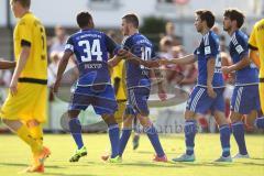 1. Bundesliga - Fußball - Testspiel - FC Ingolstadt 04 - VfR Aalen - Tor zum 1:0 durch Pascal Groß (10, FCI) links Marvin Matip (34, FCI) und Markus Suttner (29, FCI)  Romain Brégerie (18, FCI) gratulieren