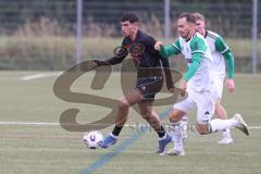 *** Bayernliga Nord - Saison 2025/26 - *** FC Ingolstadt 04 II - SC Eltersdorf - Manfred Strobel weiss Eltersdorf  - Ognjen Draculic (Nr.9 - FC Ingolstadt II) - Foto: Meyer Jürgen
