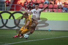 3. Liga - Saison 2026/27 - FC Ingolstadt 04 - Alemannia Aachen - Jonas Oehmichen (Nr.44 - Alemannia Aachen) wird gefoult von Elias Decker (Nr.4 - FCI) - rote Karte für Elias Decker (Nr.4 - FCI) - XXXXX - Foto: Meyer Jürgen