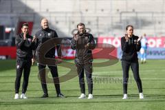 3. Liga; FC Ingolstadt 04 - FC Hansa Rostock; Sieg Jubel Freude 2:1, Spieler bedanken sich bei den Fans, Co-Trainer Ilia Gurev (FCI)  Torwart-Trainer Robert Wulnikowski (FCI) Co-Trainer Fabian Reichler (FCI)Cheftrainerin Sabrina Wittmann (FCI)