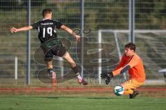 Bezirksliga - Saison 2026/27- TSV Gaimersheim - FC Gerolfing - Marlon Hochwarth (Nr.19 - TSV Gaimersheim) - Torwart Michael Oblinger (Nr.1 - FC Gerolfing) - Foto: Meyer Jürgen