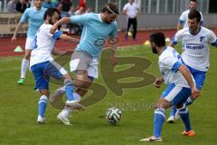 Kreisliga - DJK Ingolstadt - FC Hepberg - Van den Berg Jan (blau DJK Ingolstadt) - Akdeniz Ömer (links weiss Hepberg) - Özata Muhammed (rechts weiss Hepberg) -  Foto: Jürgen Meyer