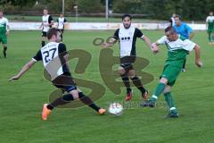 Landesliga 2015/16 - SV Manching - TSV Eching - Mario Chiaradia #10 grün Manching schiesst den 1:1 Ausgleichstreffer - Tim Gebhard #27 Eching - Foto: Jürgen Meyer