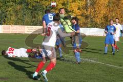 Liga Pokal Kreisliga  - TSV Ober/Unterhaunstadt - SV Kasing - Daniel Mula Torwart Ober/Unterhaunstadt greift am Ball vorbei nach einem Eckball - Dominik Wachter #19 weiss Kasing - Michael Kloiber #5 blau Ober/Unterhaunstadt -  Foto: Jürgen Meyer