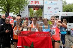 ODLO - Halbmarathon Ingolstadt 2015 - Von links nach rechts - 2.Sieger Herren Endisu Getachew Aurbach, 1:08:11 - 3. Sieger Herren Hagen Brosius SC Delphin Ingolstadt, 1:09:08 - 1.Siegerin Damen Kristin Möller SC Delphin Ingolstadt  mit 1:16:44 - 1.Sieger 