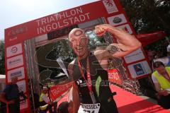 Triathlon Ingolstadt 2015 - Baggersee - Olympische Distanz, Ziel Einlauf, Emotion, Jubel, Egerer Albert