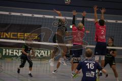 Volleyball - Saison 2026/27 - Donauholz Volleys Ingolstadt - SC Freising - Feuerherdt Andre schwarz Donauholz Volleys #6 - Blattenberger Johannes pink Freising #5 - Fischer Gerard pink Freising #2 - Foto: Meyer Jürgen