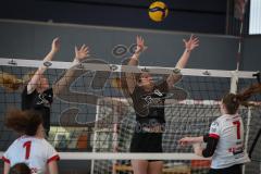 Bayernliga - Volleyball Frauen - Saison 2026/27 - MTV Ingolstadt - Niederviehbach  - Babic Katharina schwarz MTV Ing rechts - Geelink - Bongert Lisa schwarz MTV Ing links- Foto: Meyer Jürgen